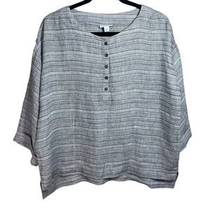 100% Linen Popover Top Pure Jill J. Jill SP Black Beige Cottagecore Beach tunic‎